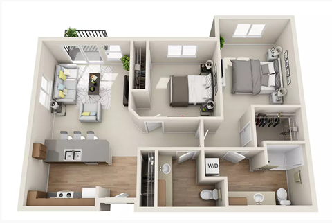 Floor plan for 2 beds, 2 baths, 1024 sqft